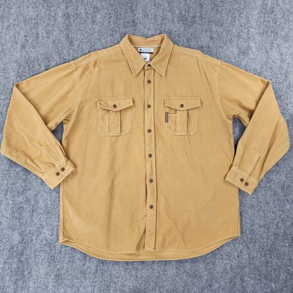 Vintage Columbia Shirt Mens XL Tan Chamios Flannel Button Up Heavyweight Work - Picture 1 of 16